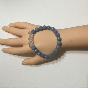 Angelite and Herkimer Elegant Blue Beaded Bracelet